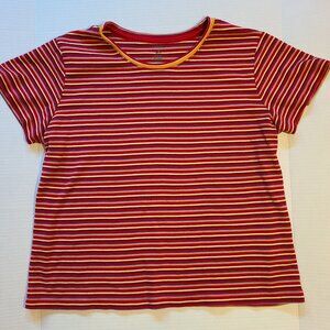 Vintage Y2K Red Yellow Striped Tee White Stag Size L